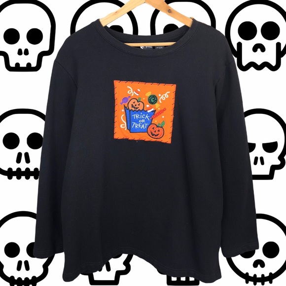 Vintage 90’s Oversized Halloween Trick or Treat Embroidered Black Sweatshirt 2X - Picture 7 of 7